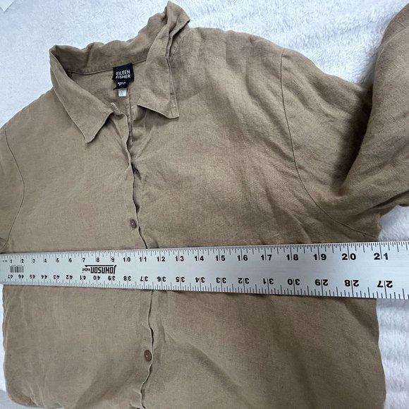 Eileen Fisher Womens Irish Linen Button-Up Shirt Tan Large Long Sleeve Relaxed - Picture 8 of 9